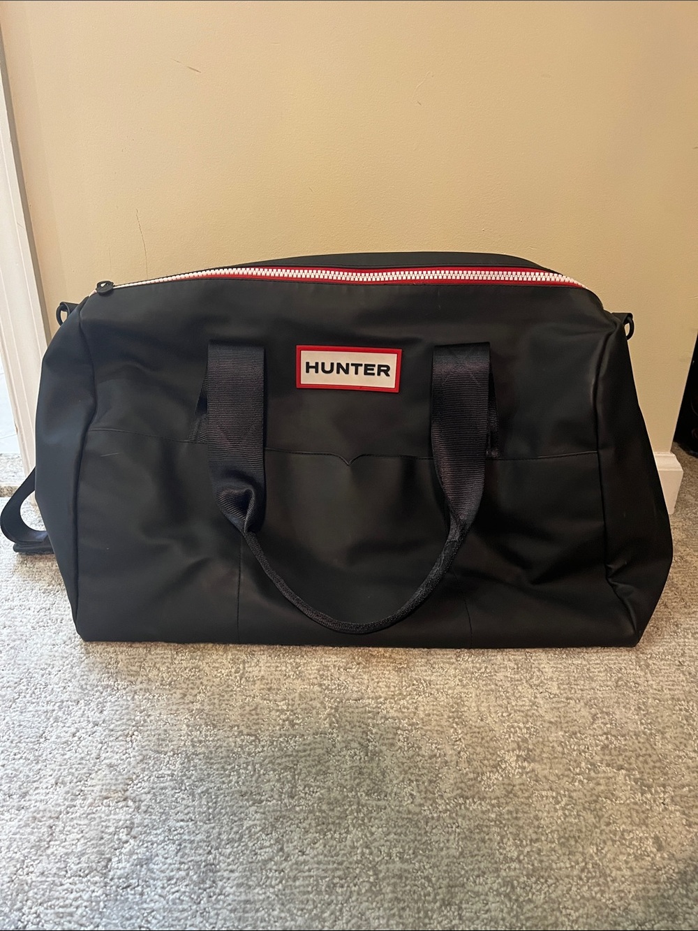 Hunter Black Travel Duffel with Red-Trim Zipper